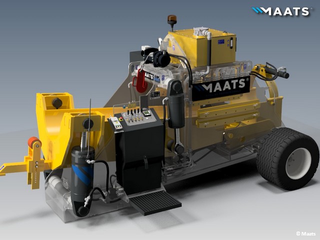3D rendering of MAATS pipeline construction equipment with detailed control panel and components.